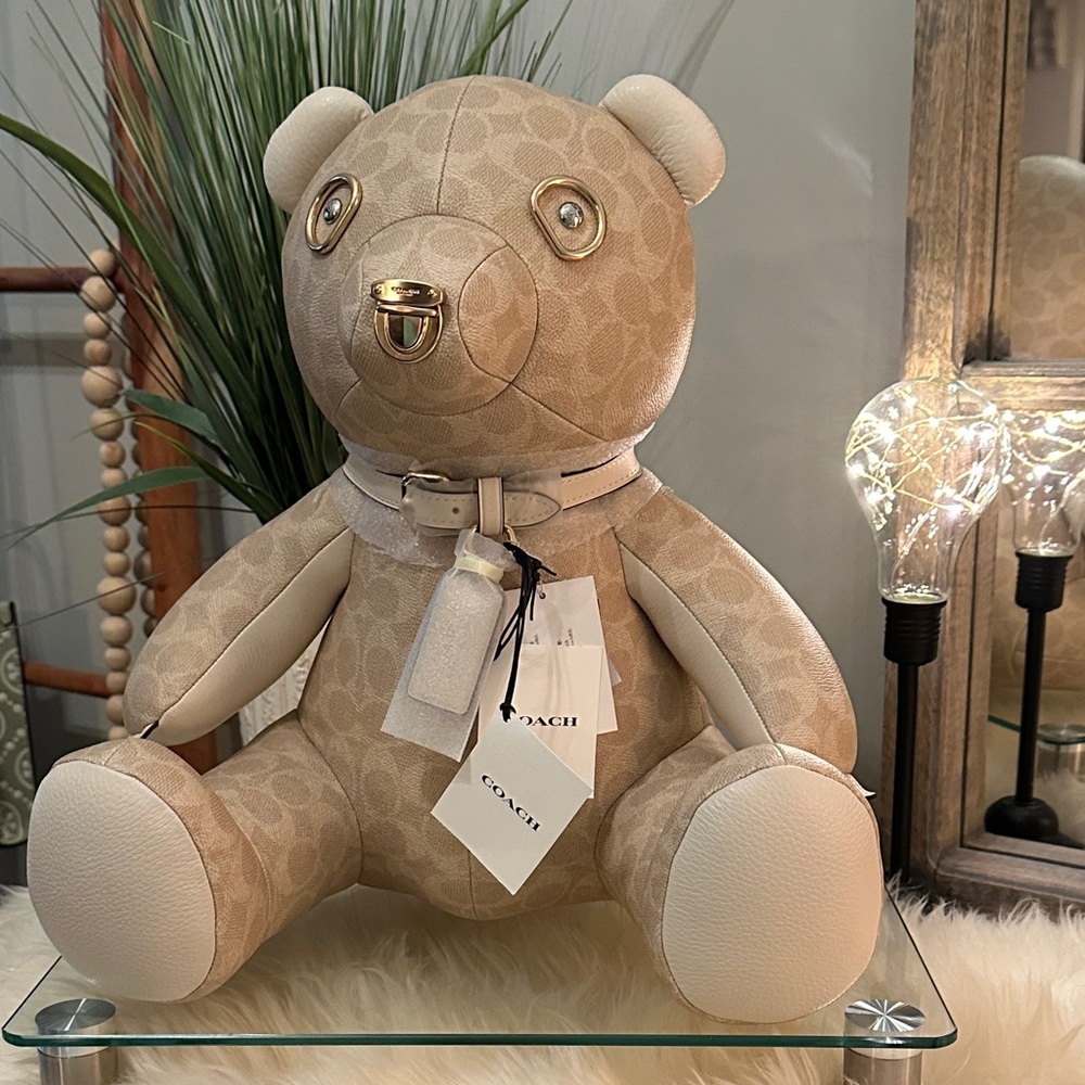 COACH Collectible Bear in Vanilla/Chalk Signature Canvas w/Gold-Tone Hardware